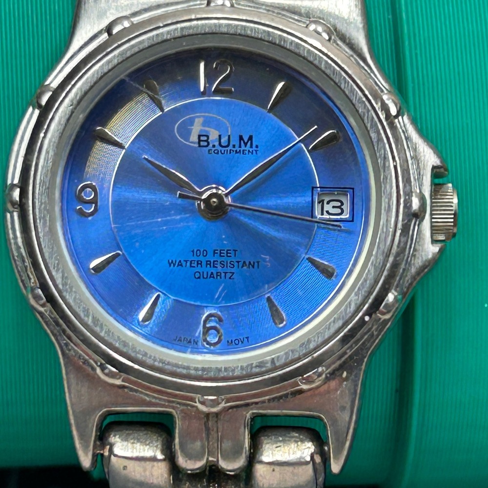 B.U.M. Equipment Mens Blue Sunburst Dial‎ Watch Silver Link Band BUM67363W 25mm